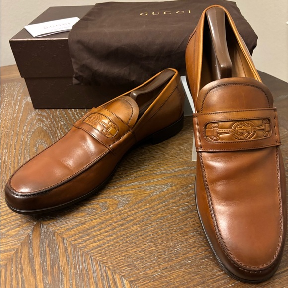 Men’s Gucci Leather Embroidered Stitched Loafers/ U.S. 10/U.K. 9 - Picture 1 of 9